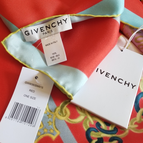 Givenchy Chain Charms Silk Square Scarf Red - Picture 9 of 11